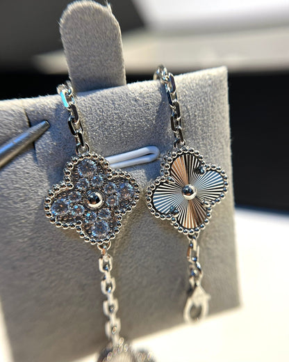 [basloveJW]Silberarmband mit 5 Kleeblatt-Motiven und Diamanten