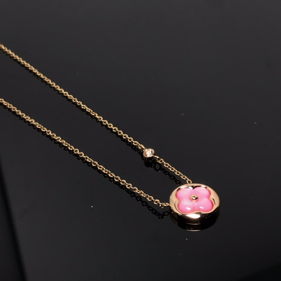 [AURORA]FARBE BLÜTE ROSA MOP SONNE GOLD HALSKETTE