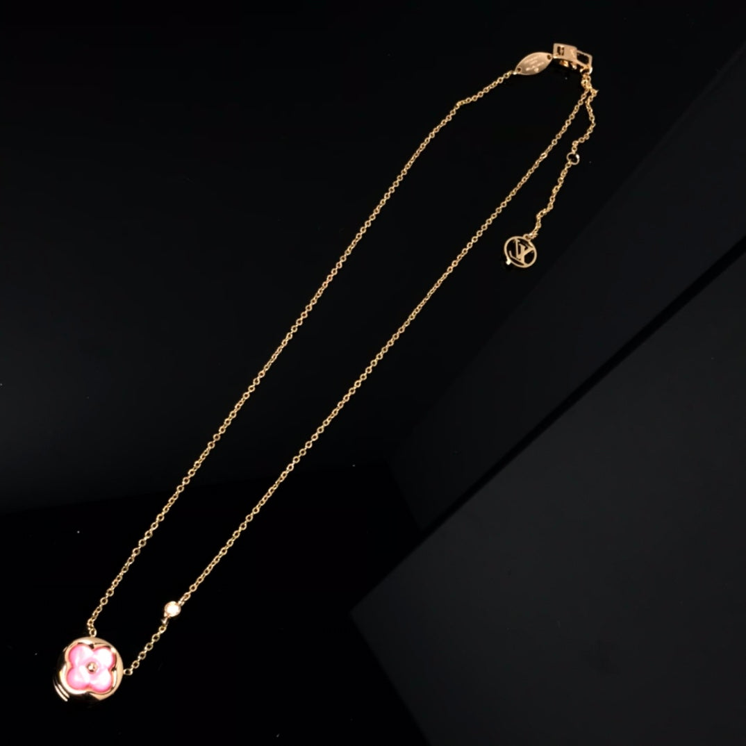 [AURORA]FARBE BLÜTE ROSA MOP SONNE GOLD HALSKETTE