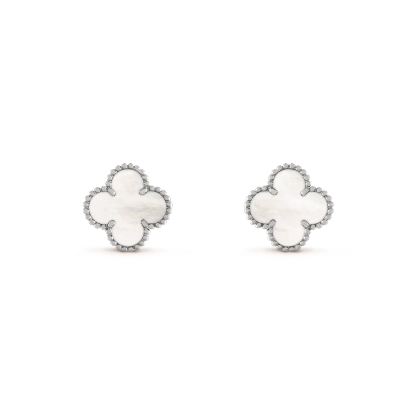 [basloveJW]CLOVER MEDIUM 1 MOTIFS WEISSE MOP OHRRINGE SILBER