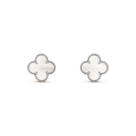 [basloveJW]CLOVER MEDIUM 1 MOTIFS WEISSE MOP OHRRINGE SILBER