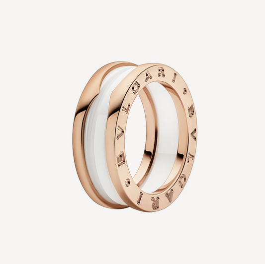 [AURORA]ZERO 1 TWO-BAND LOOPS AND WHITE CERAMIC SPIRAL PINK GOLD RING