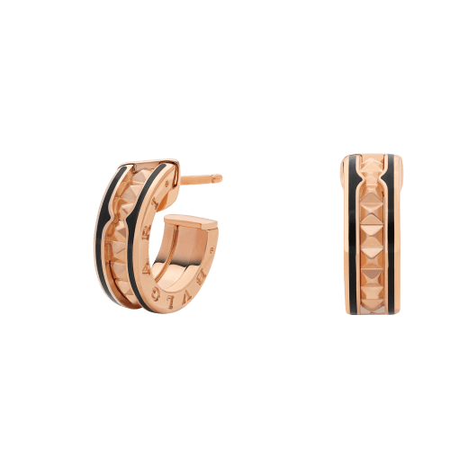 [AURORA]ZERO 1 ROCK PINK GOLD EARRINGS WITH STUDDED SPIRAL AND BLACK CERAMIC