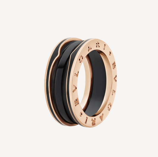 [AURORA]ZERO 1 TWO-BAND WITH MATTE BLACK CERAMIC PINK GOLD RING