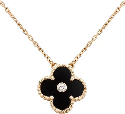 [basloveJW]CLOVER 15MM DIAMANT-ONYX-HALSKETTE