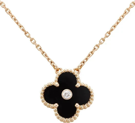 [basloveJW]CLOVER 15MM DIAMANT-ONYX-HALSKETTE