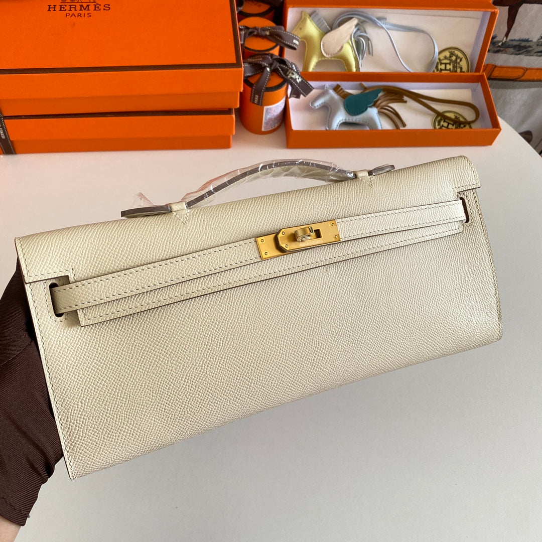 KELLY CUT 31 IN BEIGE CREAM CALFSKIN WITH GOLD HARDWARE