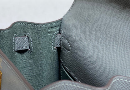 KELLY MINI 20 BAG IN SHARK GRAY CALFSKIN WITH GOLD HARDWARE (MADE-TO-ODER)