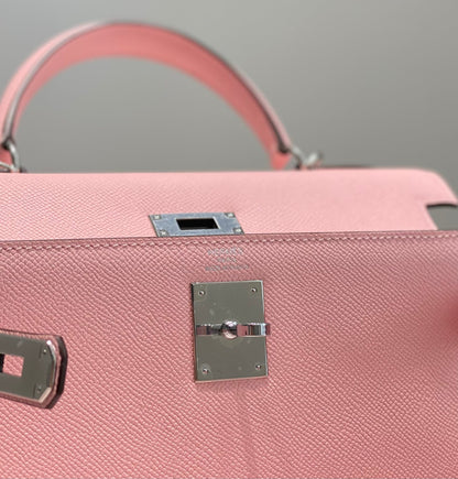 KELLY 28CM IN ROSE SAKURA SWIFT CALFSKIN SILVER HARDWARE