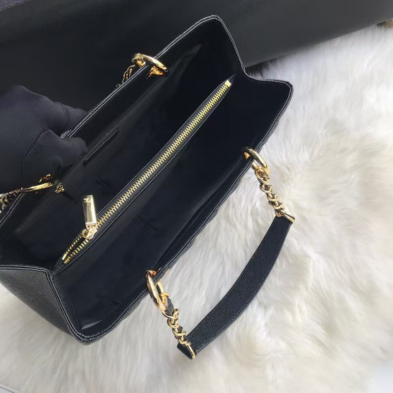 GST BLACK SPHERICAL LEATHER SHOPPING BAG WITH GOLD HARDWARE