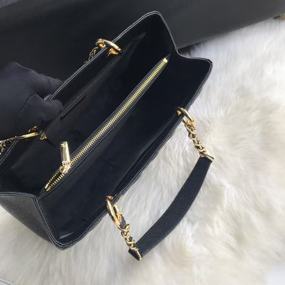 GST BLACK SPHERICAL LEATHER SHOPPING BAG WITH GOLD HARDWARE