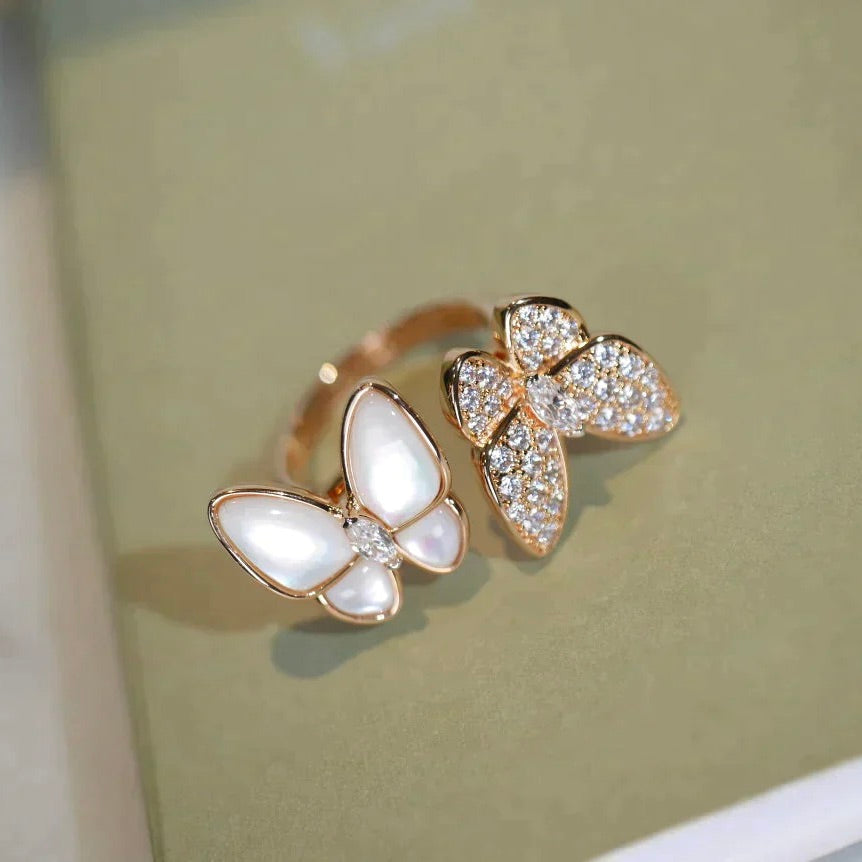 [basloveJW]ZWILLINGS-DIAMANT-MOP-RING MIT SCHMETTERLING