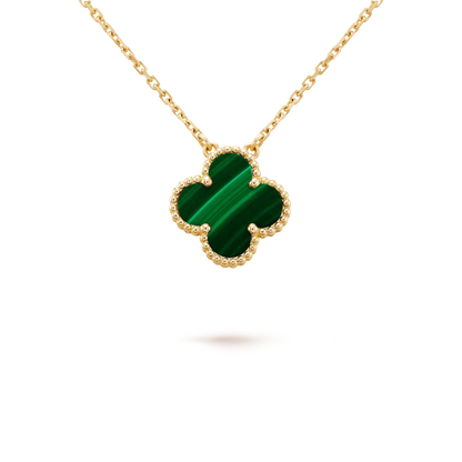 [AURORA]CLOVER 15MM MALACHITE SINGLE FLOWER  NECKLACE