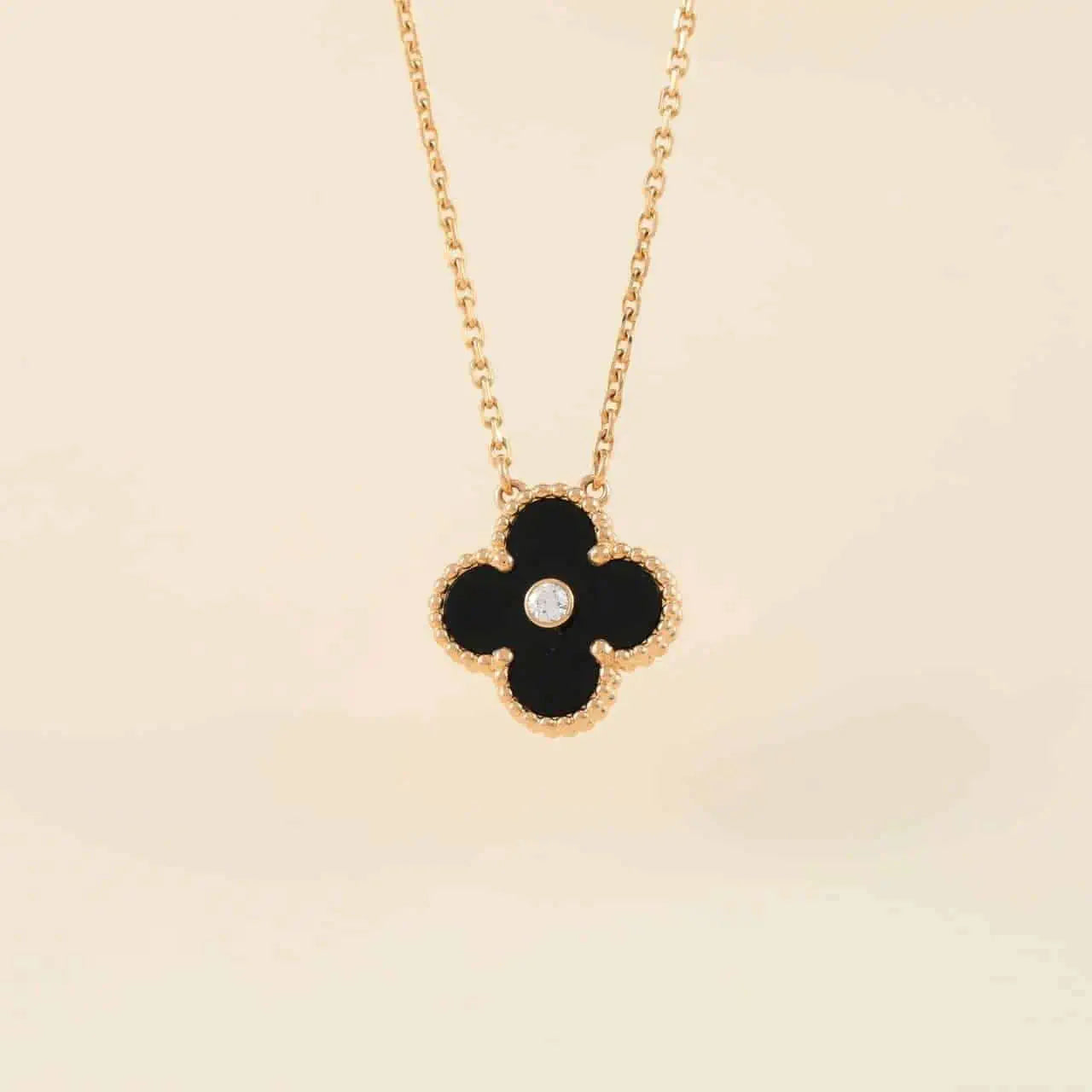 [basloveJW]CLOVER 15MM DIAMANT-ONYX-HALSKETTE
