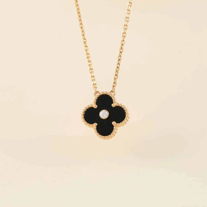 [basloveJW]CLOVER 15MM DIAMANT-ONYX-HALSKETTE