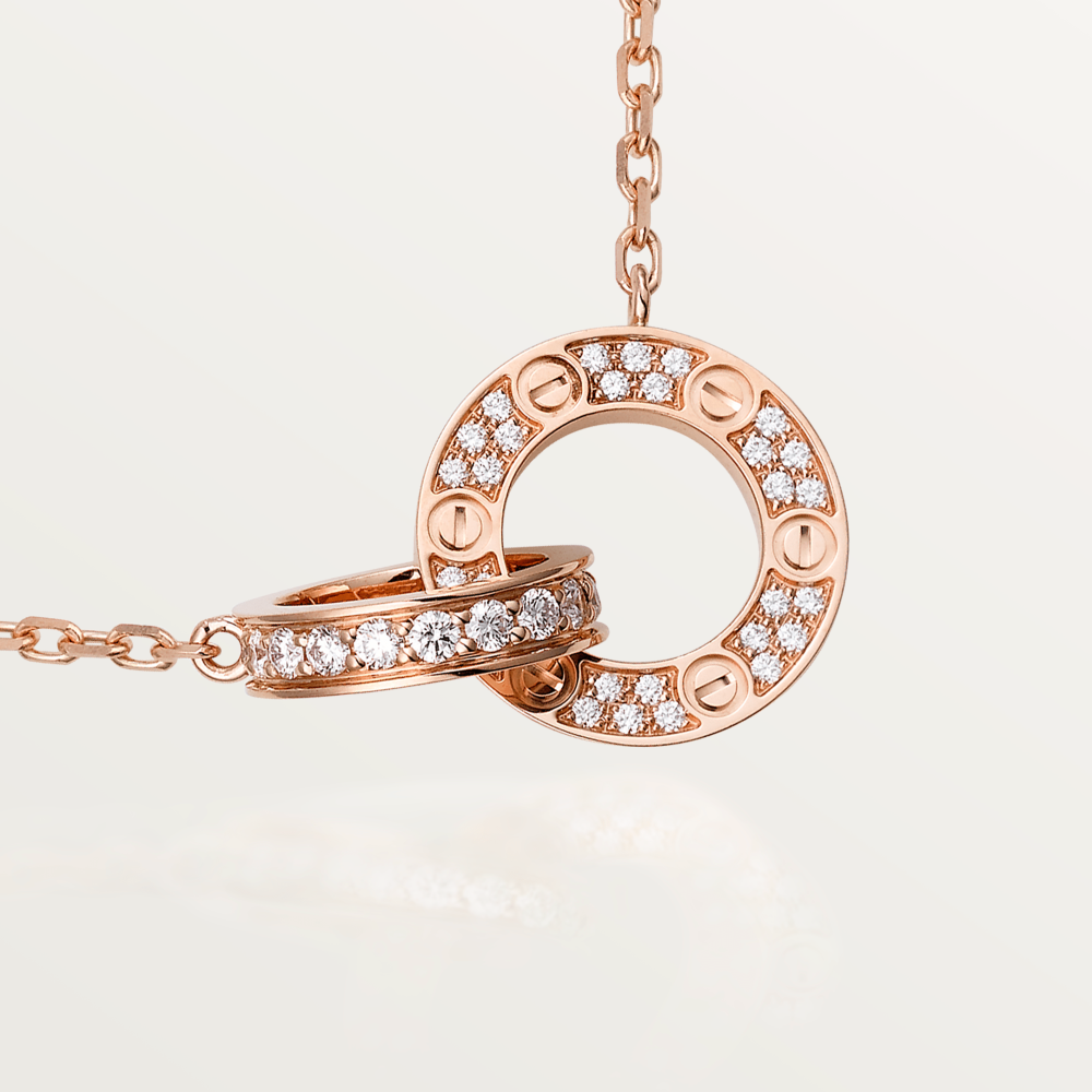 [AURORA]LOVE 7.6MM NECKLACE ROSE GOLD AND SILVER  FULL DIAMOND