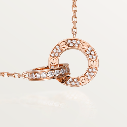 [AURORA]LOVE 7.6MM NECKLACE ROSE GOLD AND SILVER  FULL DIAMOND