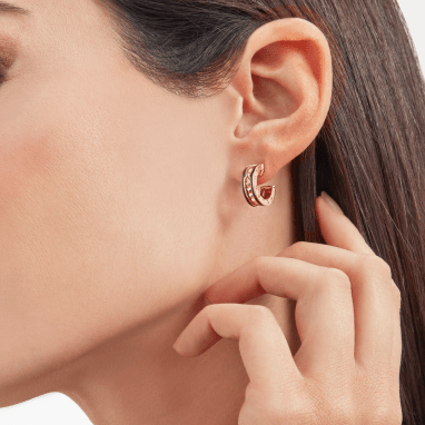 [AURORA]ZERO 1 ROCK PINK GOLD EARRINGS WITH STUDDED SPIRAL AND BLACK CERAMIC