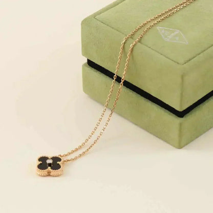 [basloveJW]CLOVER 15MM DIAMANT-ONYX-HALSKETTE