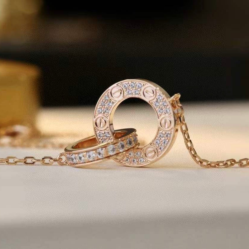 [AURORA]LOVE 7.6MM NECKLACE ROSE GOLD AND SILVER  FULL DIAMOND