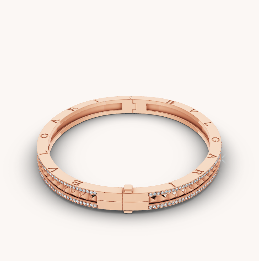 [AURORA]ZERO 1 スパイラル＆パヴェダイヤモンド ピンクゴールドブレスレット