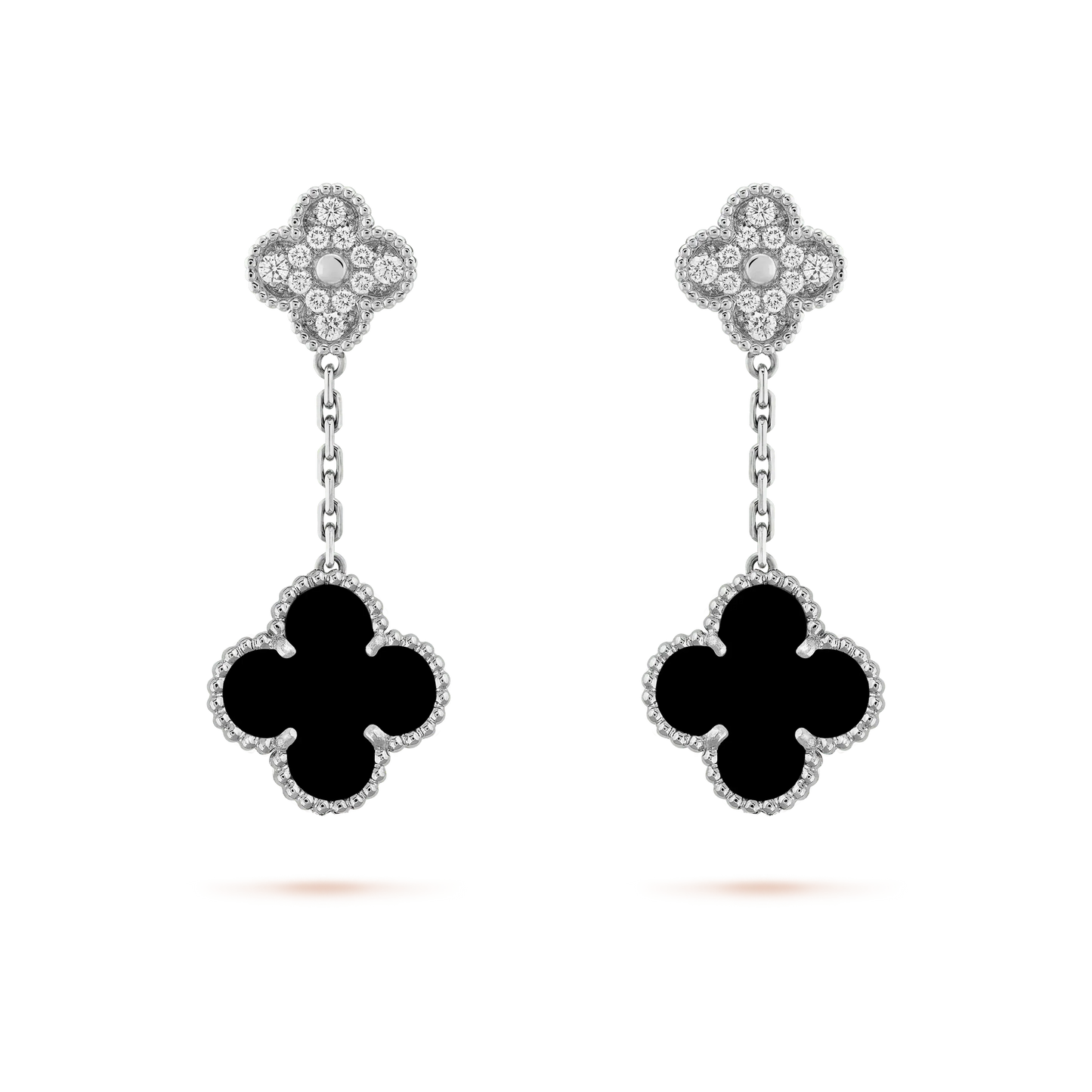 [basloveJW]CLOVER 2 MOTIFS DIAMOND ONYX OHRRINGE SILBER