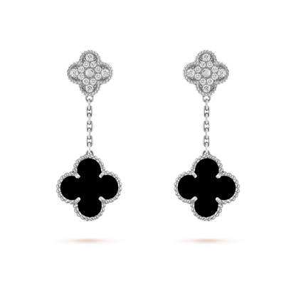 [basloveJW]CLOVER 2 MOTIFS DIAMOND ONYX OHRRINGE SILBER
