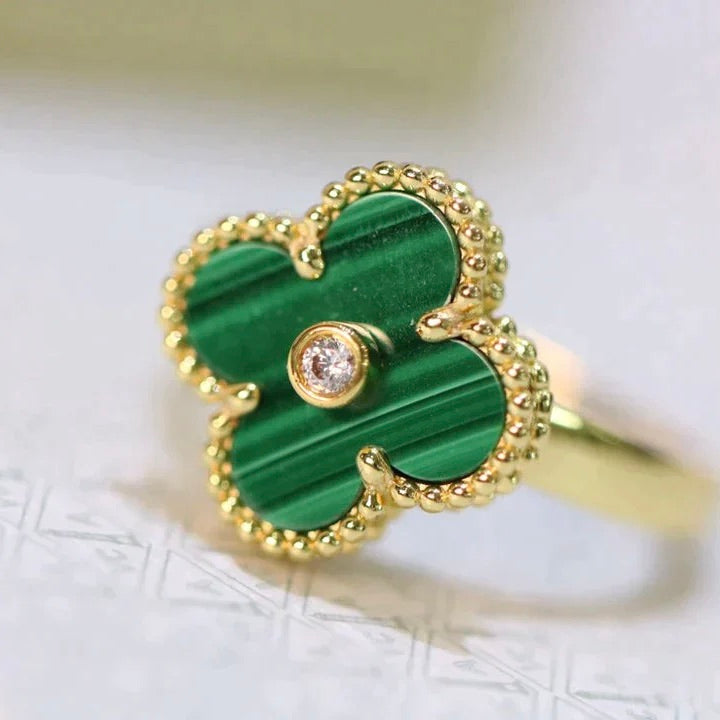 [basloveJW]CLOVER MALACHIT RING GOLD DIAMANT