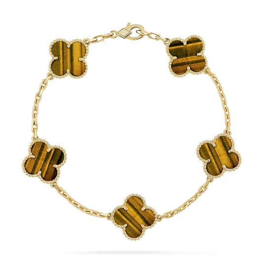 [AURORA]CLOVER  5 MOTIFS TIGER EYE BRACELET