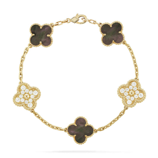 [AURORA]CLOVER 5 MOTIF GRAY MOP DIAMOND BRACELET
