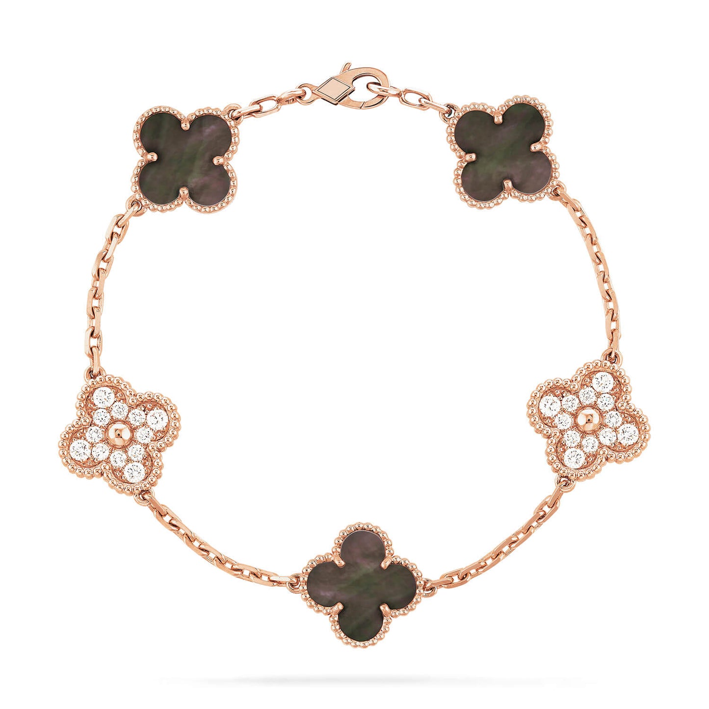 [basloveJW] Armband aus Roségold mit Kleeblatt-Motiven und Diamanten 