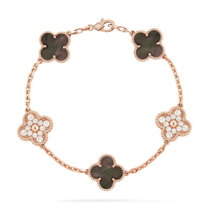 [basloveJW] Armband aus Roségold mit Kleeblatt-Motiven und Diamanten 