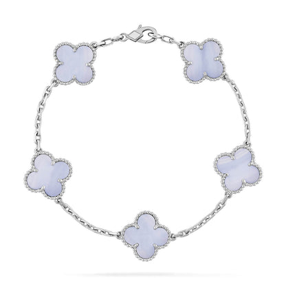 [basloveJW]CLOVER 5 MOTIV LILA CHALCEDON ARMBAND SILBER 