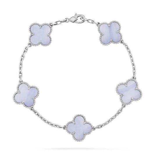 [basloveJW]CLOVER 5 MOTIV LILA CHALCEDON ARMBAND SILBER 