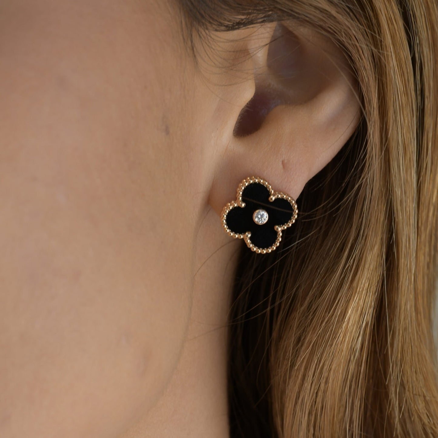 [basloveJW]CLOVER MEDIUM 1 MOTIFS ONYX DIAMOND OHRRINGE