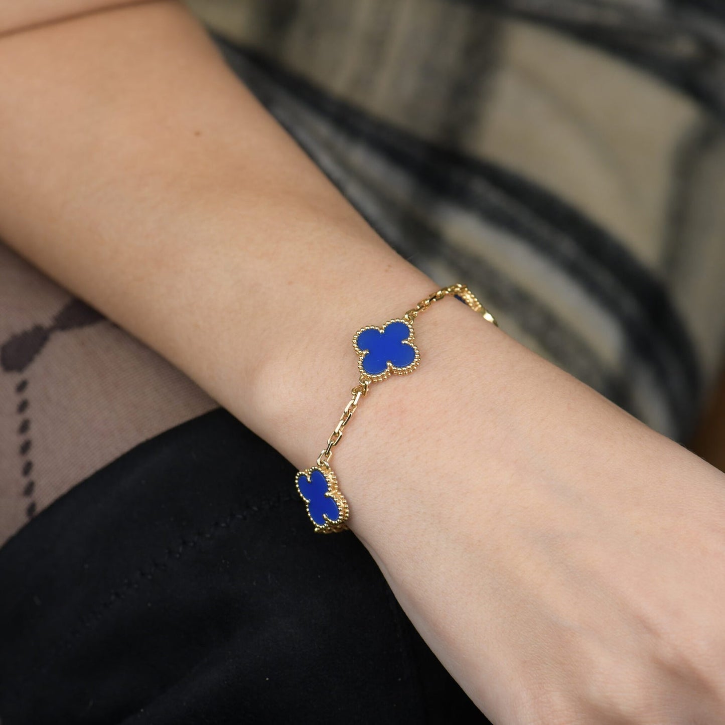 [basloveJW]CLOVER 5 MOTIVE BLAUER ACHATARMBAND