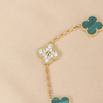 [AURORA]CLOVER  5 MOTIF MALACHITE DIAMOND BRACELET