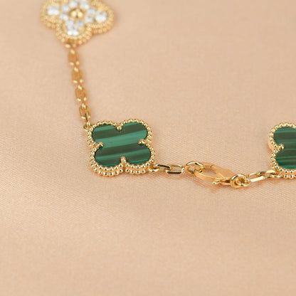 [AURORA]CLOVER  5 MOTIF MALACHITE DIAMOND BRACELET