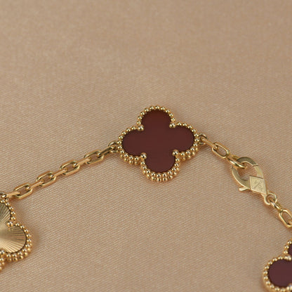 [AURORA]CLOVER  5 MOTIFS CARNELIAN GOLD BRACELET