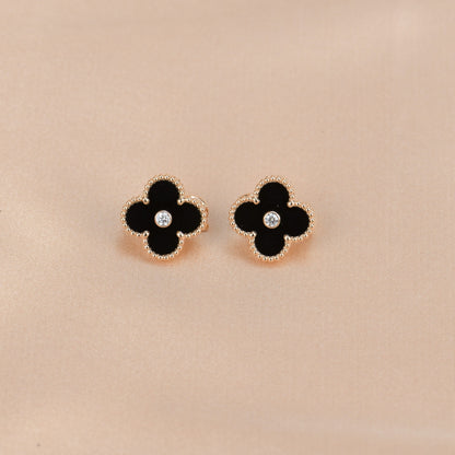 [basloveJW]CLOVER MEDIUM 1 MOTIFS ONYX DIAMOND OHRRINGE