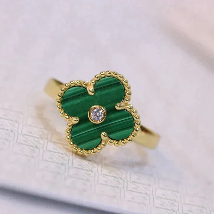 [basloveJW]CLOVER MALACHIT RING GOLD DIAMANT