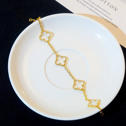 [AURORA]CLOVER 5 MOTIF ROCK CRYSTAL PINK GOLD BRACELET