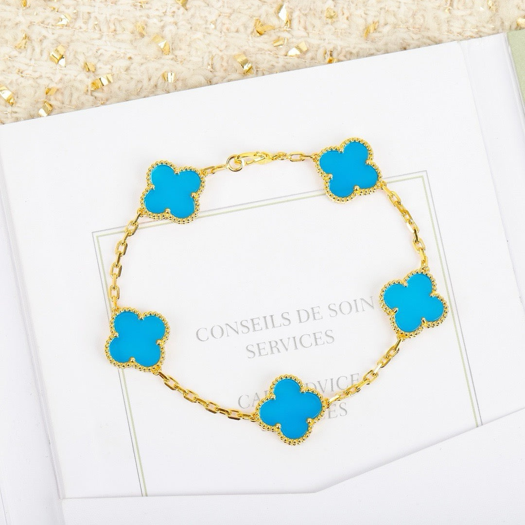 [AURORA]CLOVER 5 MOTIFS TURQUOISE BRACELET