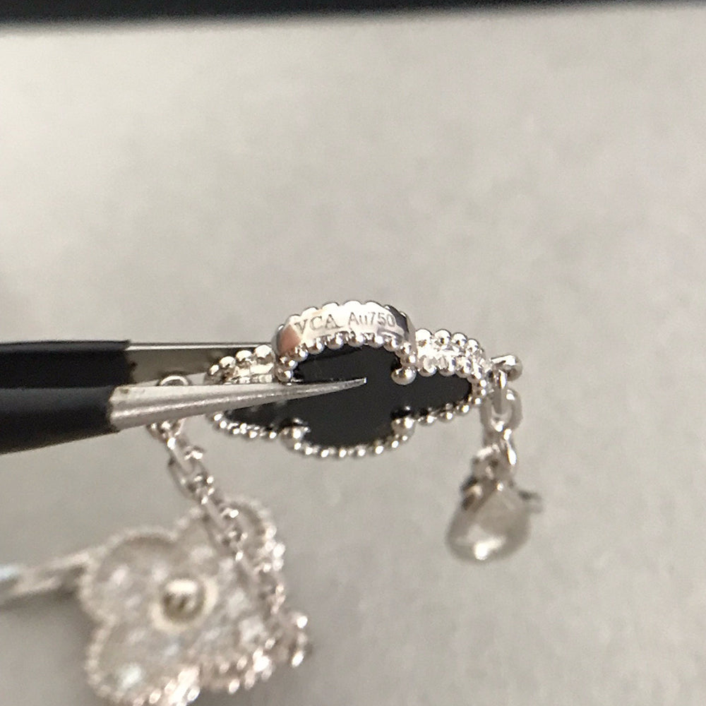 [AURORA]CLOVER 5 MOTIF ONYXS DIAMOND BRACELET SILVER