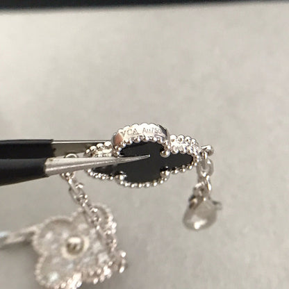 [AURORA]CLOVER 5 MOTIF ONYXS DIAMOND BRACELET SILVER