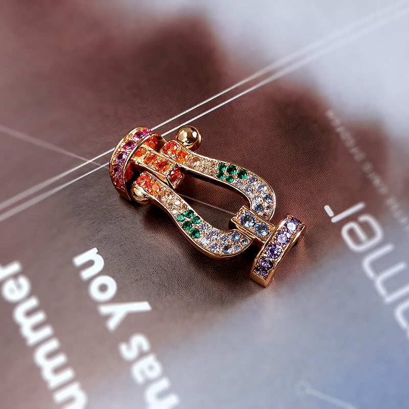 [AURORA]FORC LARGE HORSESHOE  COLORED DIAMOND BRACELET SILVER