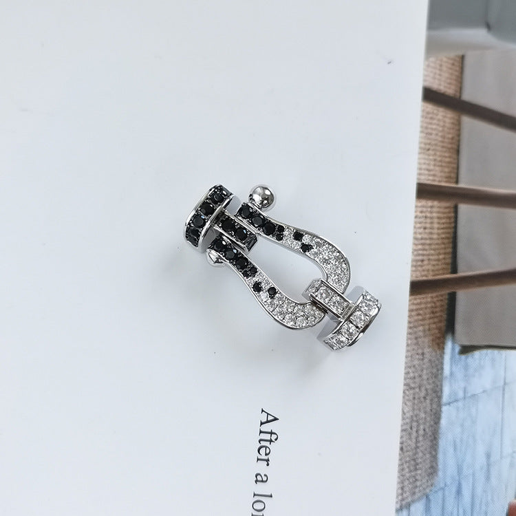 [AURORA]FORCE LARGE HORSESHOE BLACK WHITE DIAMOND BRACELET SILVER