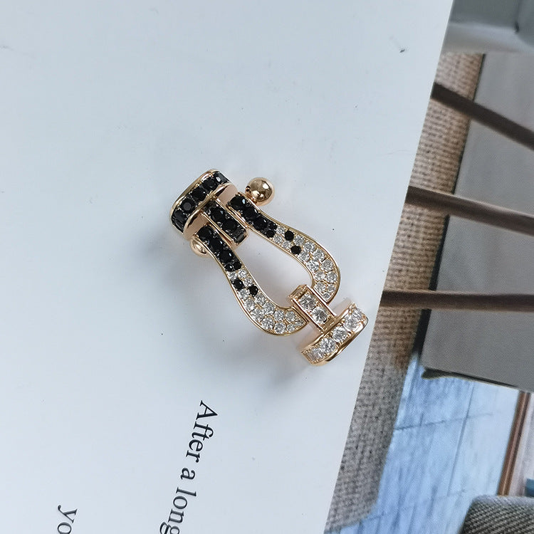 [AURORA]FORCE LARGE HORSESHOE BLACK WHITE DIAMOND BRACELET ROSE GOLD