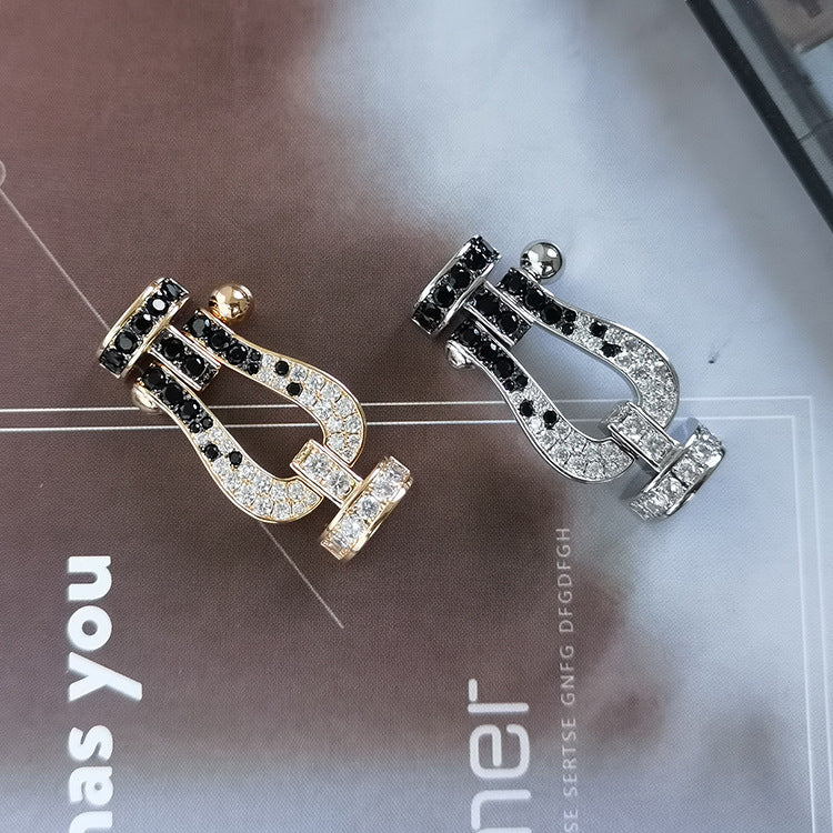 [AURORA]FORCE LARGE HORSESHOE BLACK WHITE DIAMOND BRACELET SILVER