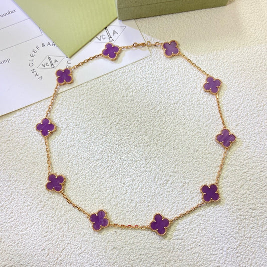 [AURORA]CLOVER 10 MOTIFS  PURPLE VIOLET  NECKLACE